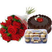 24 Red Roses Bunch+16 Ferrero rocher Chocolates +1/2 Kg Cake